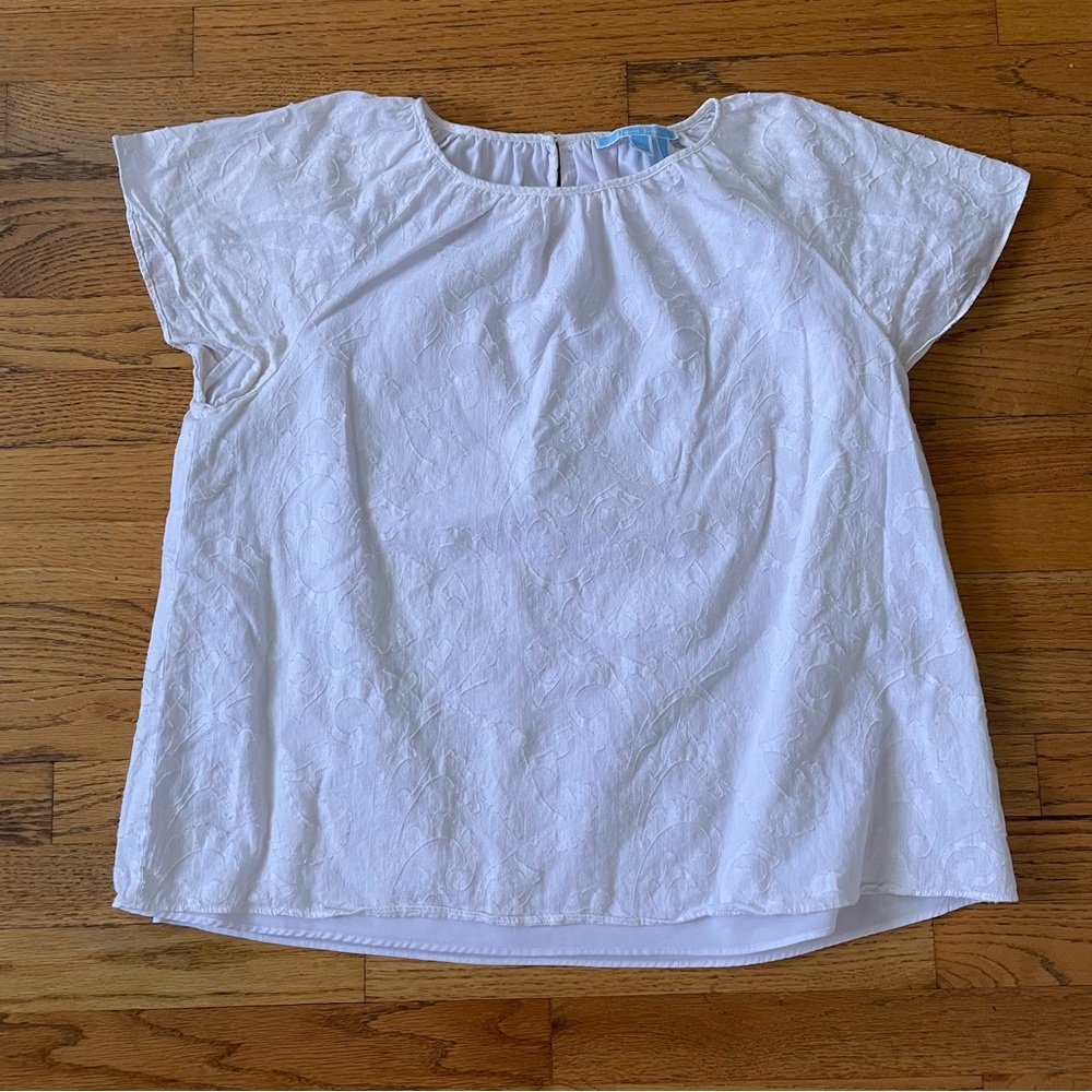 Draper James Magnolia White Floral Short-sleeved Popover Blouse